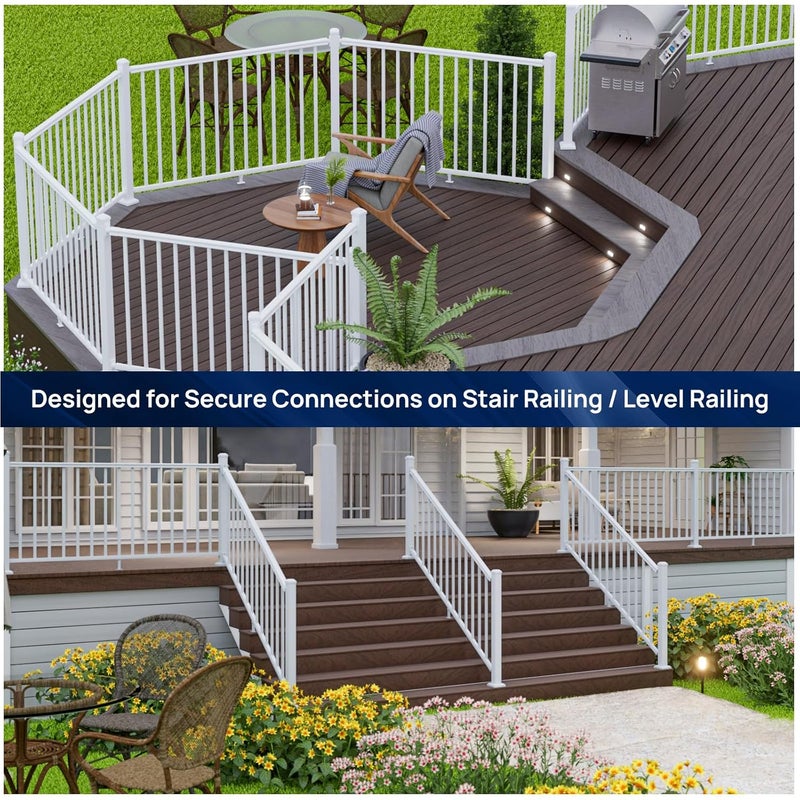 Egadis 4 Pack Aluminum Deck Railing Bracket Connector, Adjustable Railing Bracket, White Outdoor Textured Powder-Coat Finish Rail System for Decks, Porches & Balconies - Image 4
